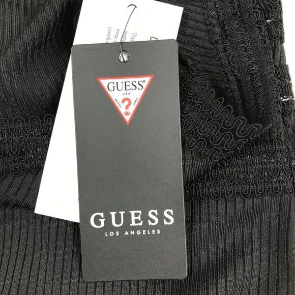 NEW Guess Olya Crochet Trim Bodysuit Women's XL Black Ribbed Knit Stretch V-Neck - Picture 7 of 12